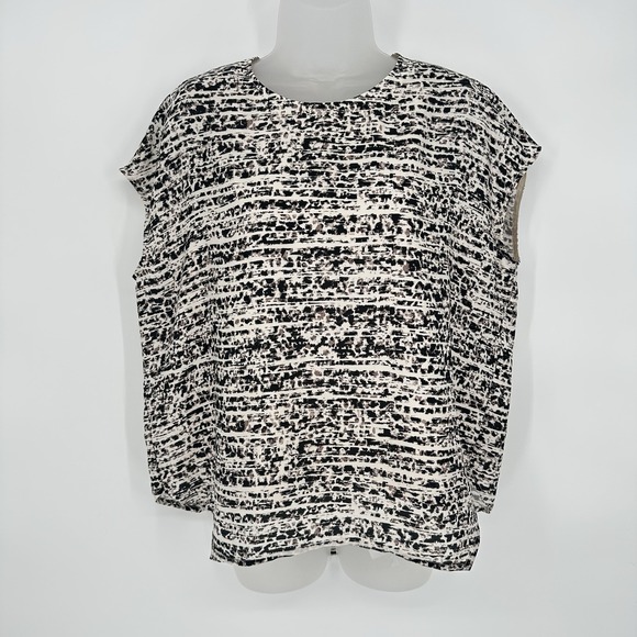 M.M. LaFleur Blouse Sz S Black White Ink Crepe Didion Top Quiet Luxury Career - Picture 1 of 7